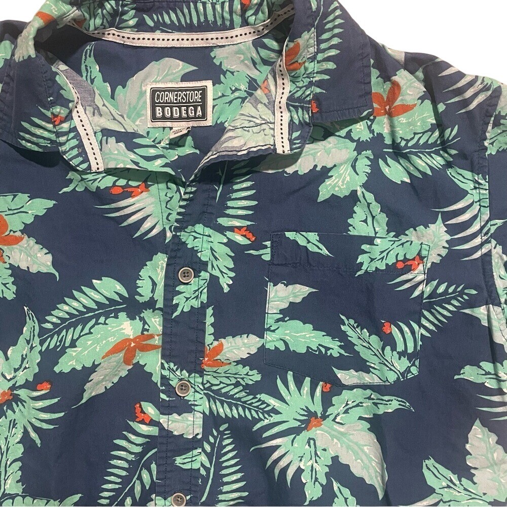 Cornerstone Bodega‎ Mens Short Sleeve Button Up Shirt Tropical Palm Leaf